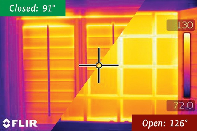 Infrared Picture Showing How Polywood Shutters Block Up To 30 Degrees Of Temperature